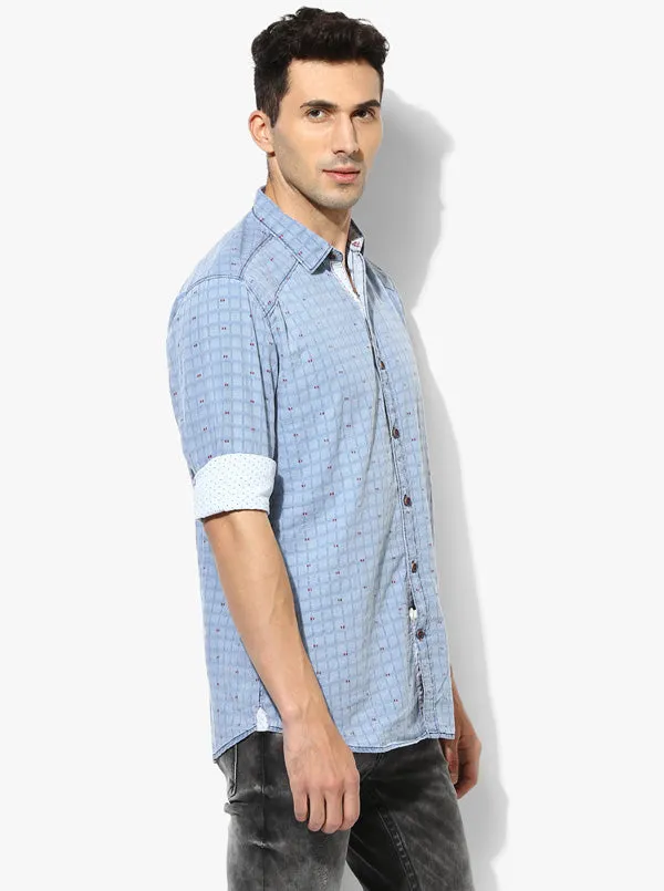 JadeBlue Sky Blue Checked Slim Fit Casual Shirt | JadeBlue