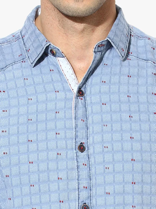JadeBlue Sky Blue Checked Slim Fit Casual Shirt | JadeBlue