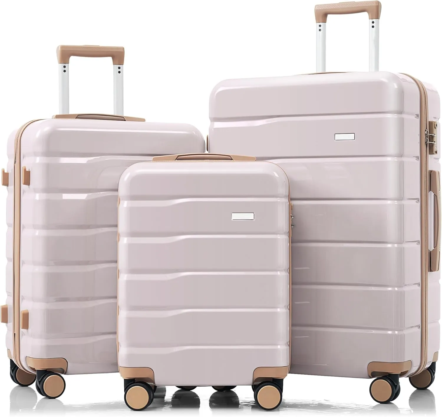 JCSD Stylish and Secure Travel Luggage Set, 3-Piece Suitcase with 360 Spinner Wheels, Light Grey with Golden Accents