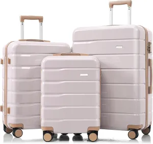 JCSD Stylish and Secure Travel Luggage Set, 3-Piece Suitcase with 360 Spinner Wheels, Light Grey with Golden Accents