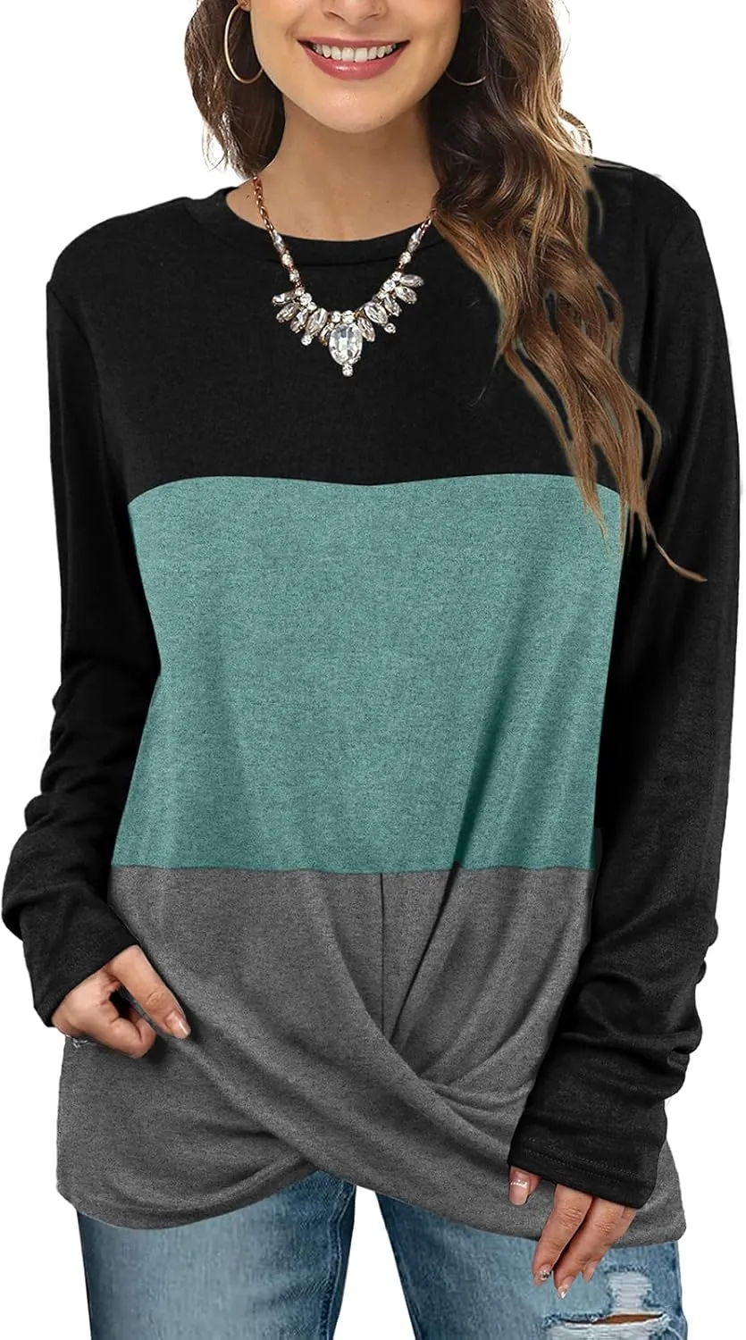 Jescakoo Tunic Tops For Leggings For Women Twist Front Long Sleeve Crew Neck Shirts