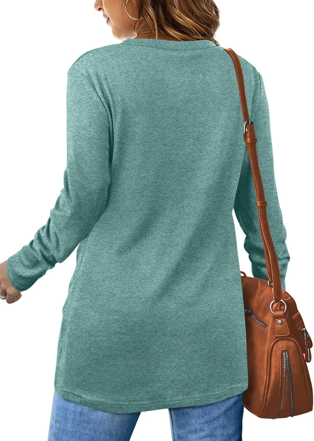 Jescakoo Tunic Tops For Leggings For Women Twist Front Long Sleeve Crew Neck Shirts
