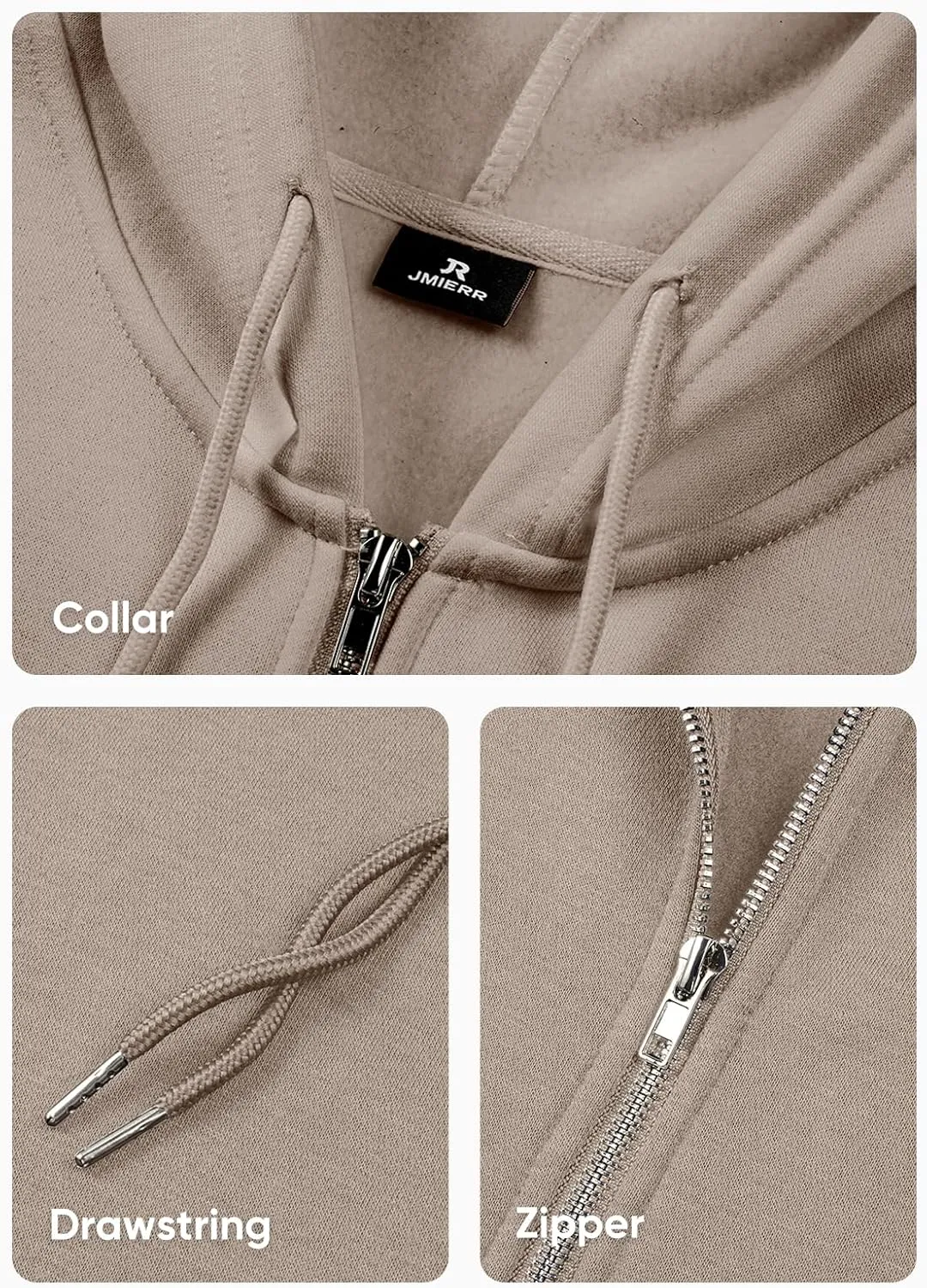 JMIERR Mens Full Zip Casual Cotton Hooded Fleece Drawstring Hoodies Pullover Sweatshirts Casual Long Sleeve Shirts