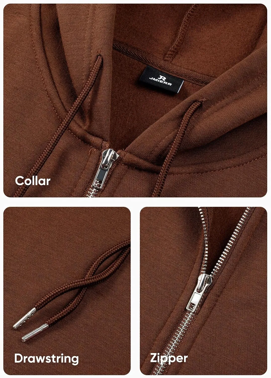 JMIERR Mens Full Zip Casual Cotton Hooded Fleece Drawstring Hoodies Pullover Sweatshirts Casual Long Sleeve Shirts