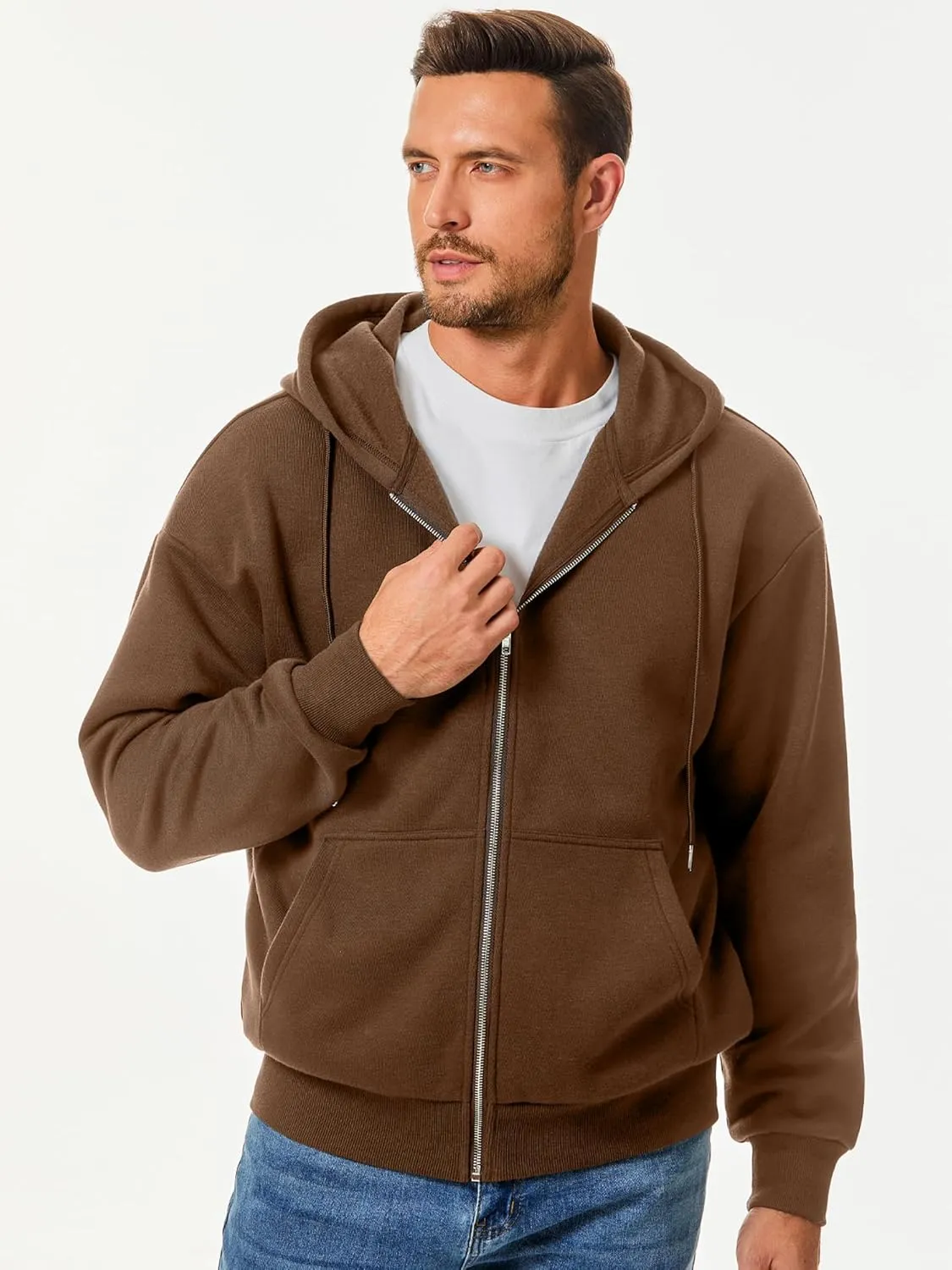 JMIERR Mens Full Zip Casual Cotton Hooded Fleece Drawstring Hoodies Pullover Sweatshirts Casual Long Sleeve Shirts