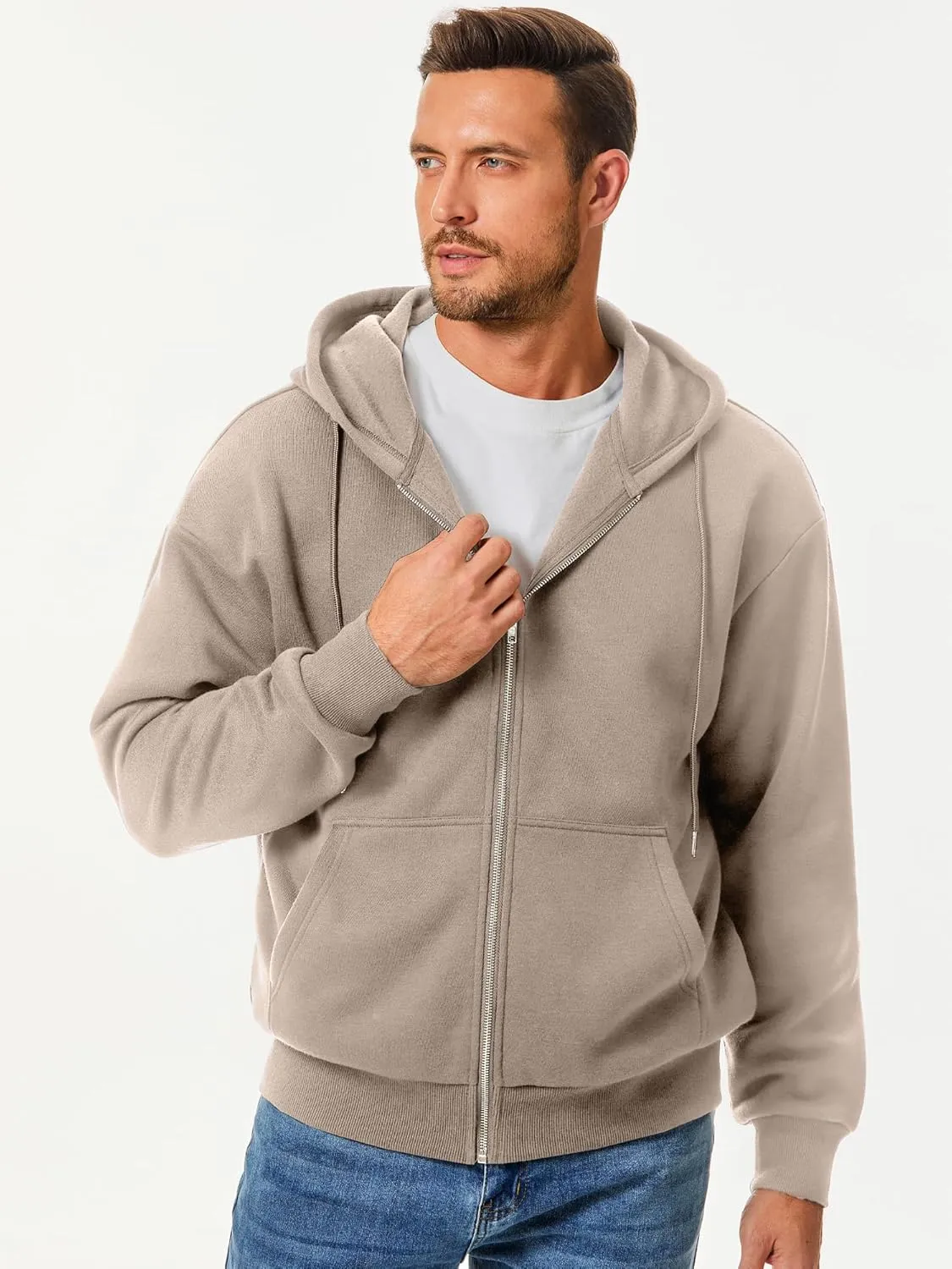 JMIERR Mens Full Zip Casual Cotton Hooded Fleece Drawstring Hoodies Pullover Sweatshirts Casual Long Sleeve Shirts