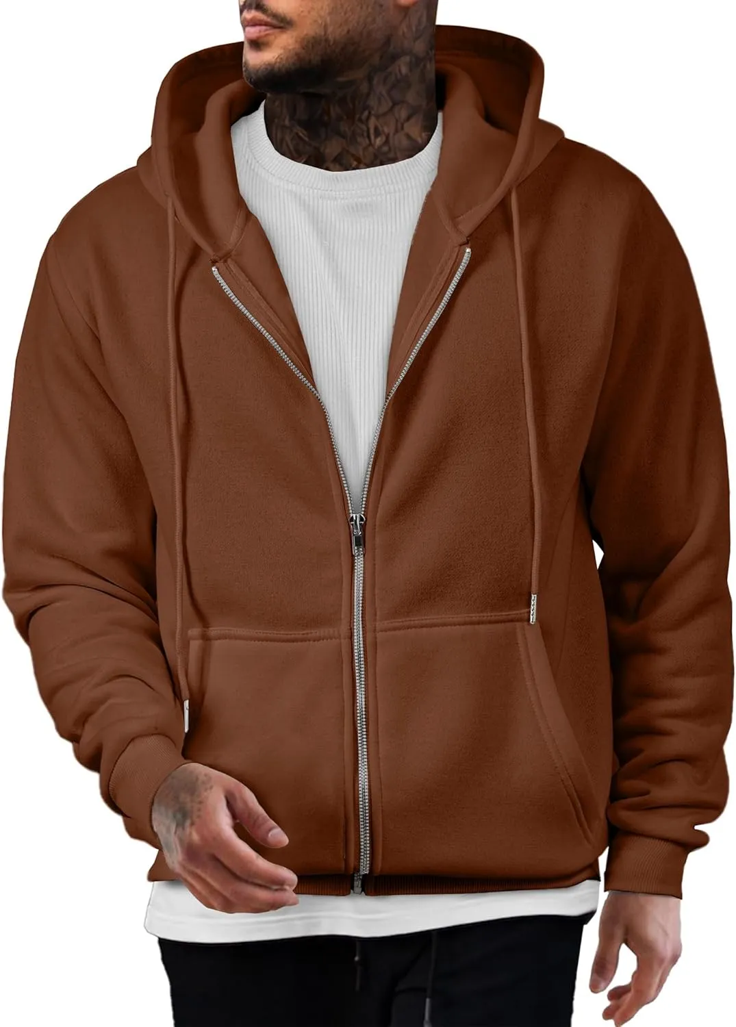 JMIERR Mens Full Zip Casual Cotton Hooded Fleece Drawstring Hoodies Pullover Sweatshirts Casual Long Sleeve Shirts