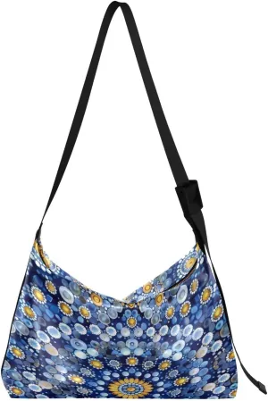 Kaleidoscope Dots Blue Shoulder Bag for Women Waterproof PU Leather Hobo Bags Crossbody Purse with Zipper Closure