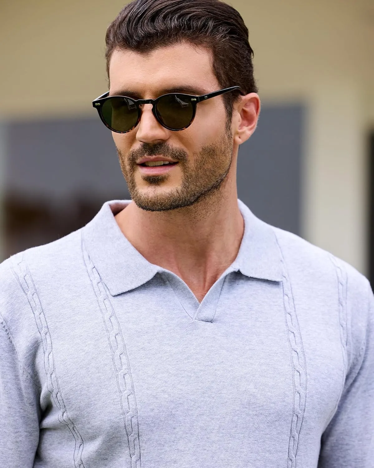 Kallspin Men's Cotton Knit Polo Shirt Short Sleeve Textured Ribbed Collar Stylish Summer Beach Casual Polo