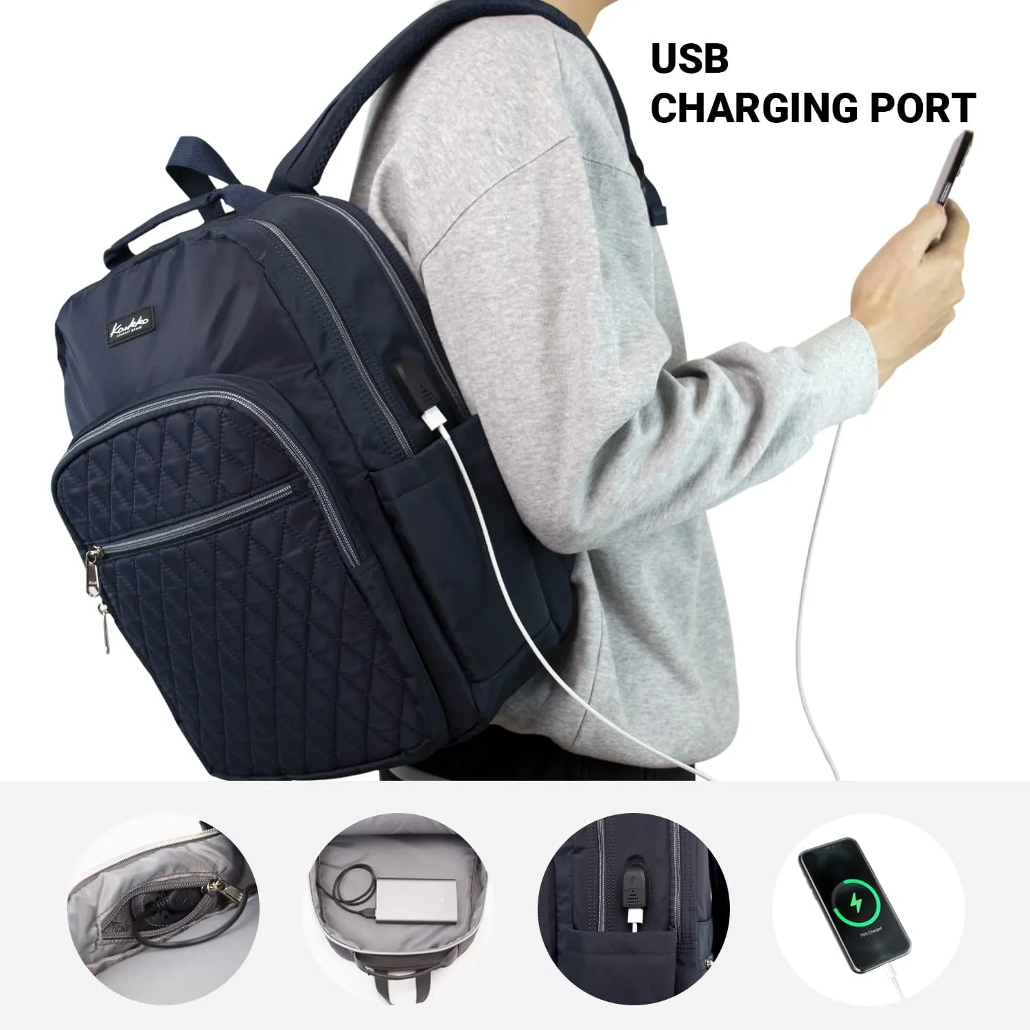 KAUKKO Women Laptop Backpacks for 14" Notebook Casual Computer Bag Stylish Pattern Daypack for Work Travel Business 27BLACK,11.8L