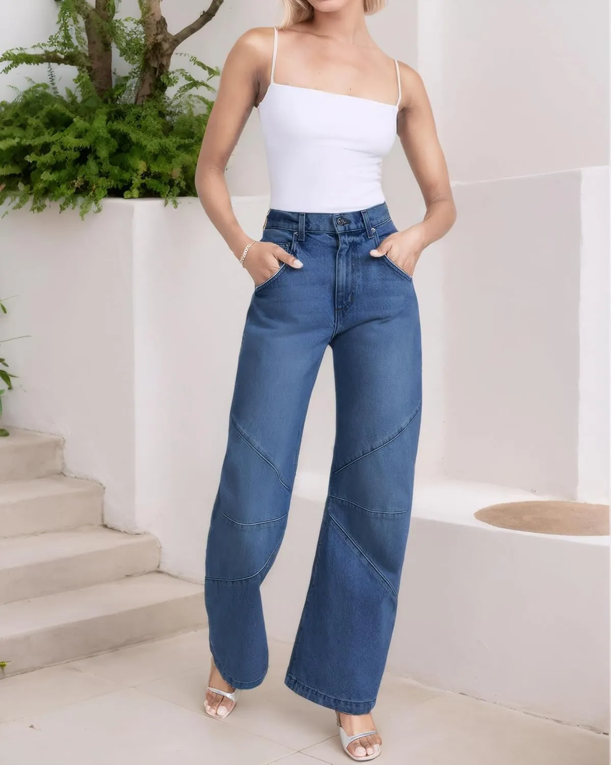 Kedera Women's Baggy Wide Leg Barrel Jeans Horseshoe Casual Boyfriend Denim Pants Loose Fit Trousers