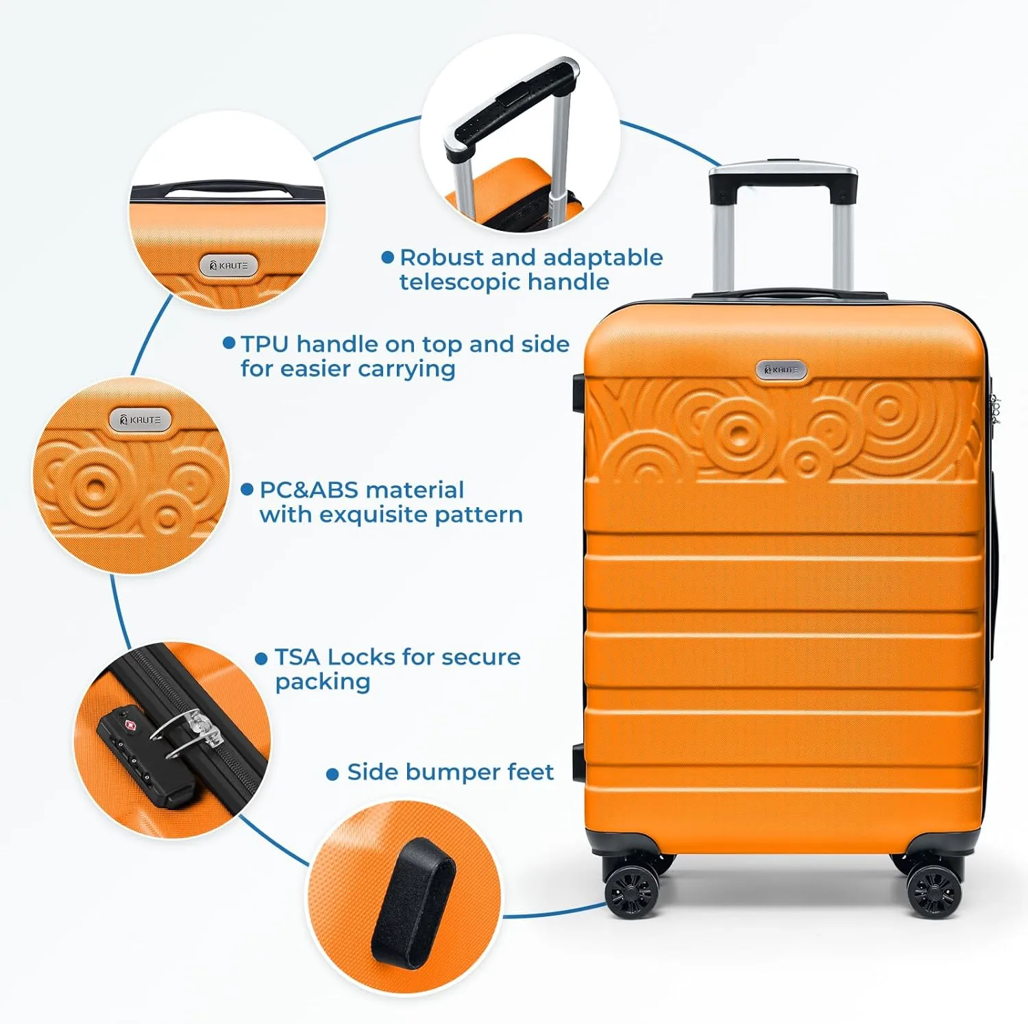 Krute 28 Inch Checked Spinner Wheels Large Suitcase - Lightweight Hard Shell PC ABS TSA Lock Luggage (Orange)