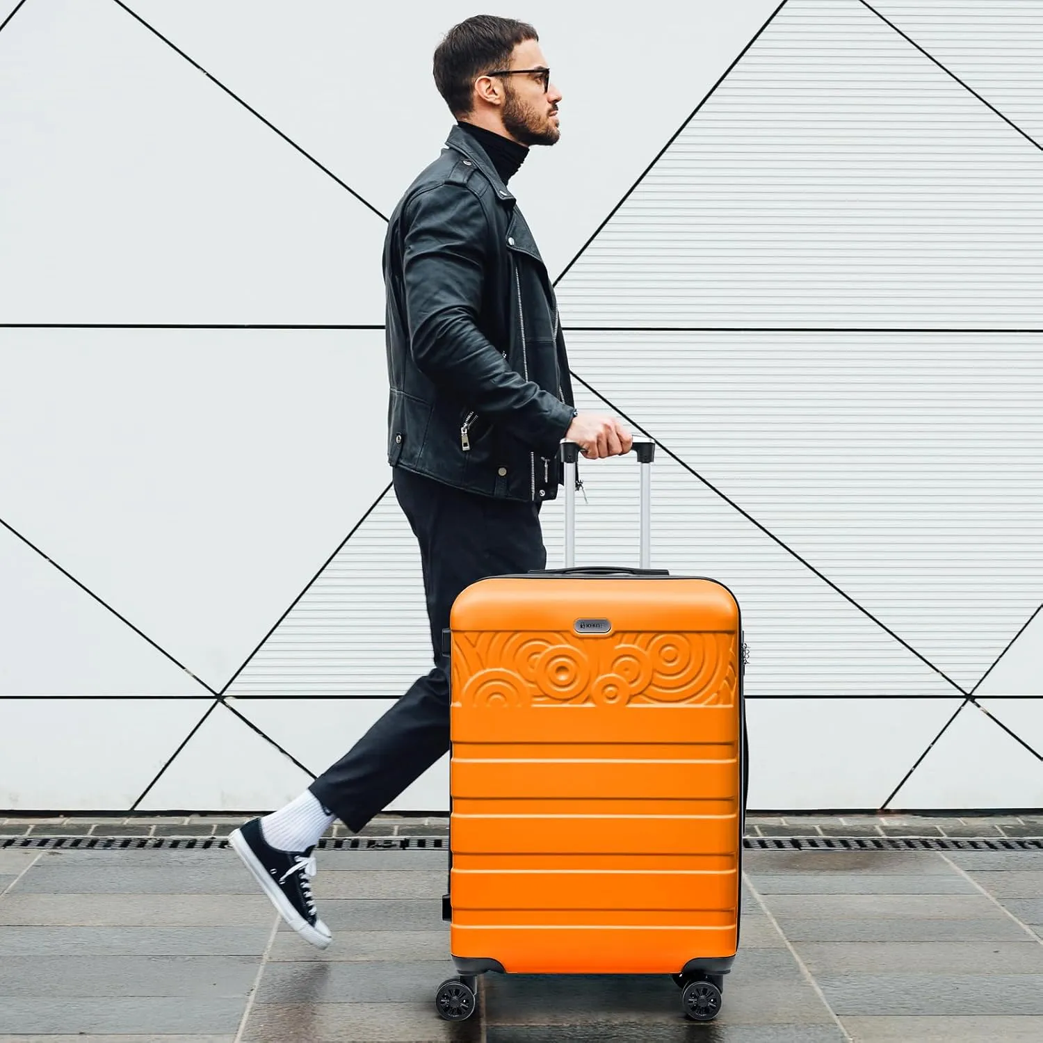 Krute 28 Inch Checked Spinner Wheels Large Suitcase - Lightweight Hard Shell PC ABS TSA Lock Luggage (Orange)