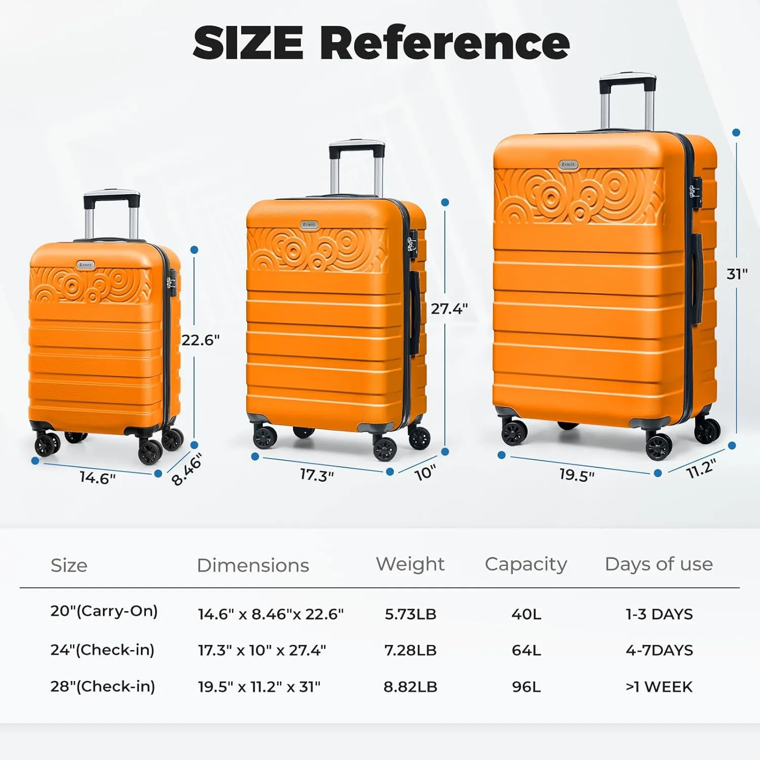 Krute 28 Inch Checked Spinner Wheels Large Suitcase - Lightweight Hard Shell PC ABS TSA Lock Luggage (Orange)