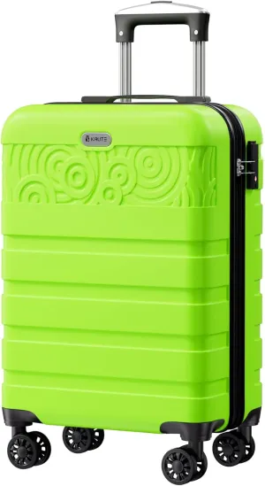 Krute Carry On Luggage 22x14x9 Airline Approved Hard Shell Luggage with Spinner Wheels, 20 Inch PC&ABS TSA Lock kids suitcaseAppleGreen