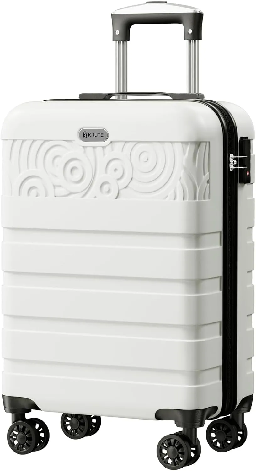 Krute Carry On Luggage 22x14x9 Airline Approved Hard Shell Luggage with Spinner Wheels, 20 Inch PC&ABS TSA Lock kids suitcaseWhite