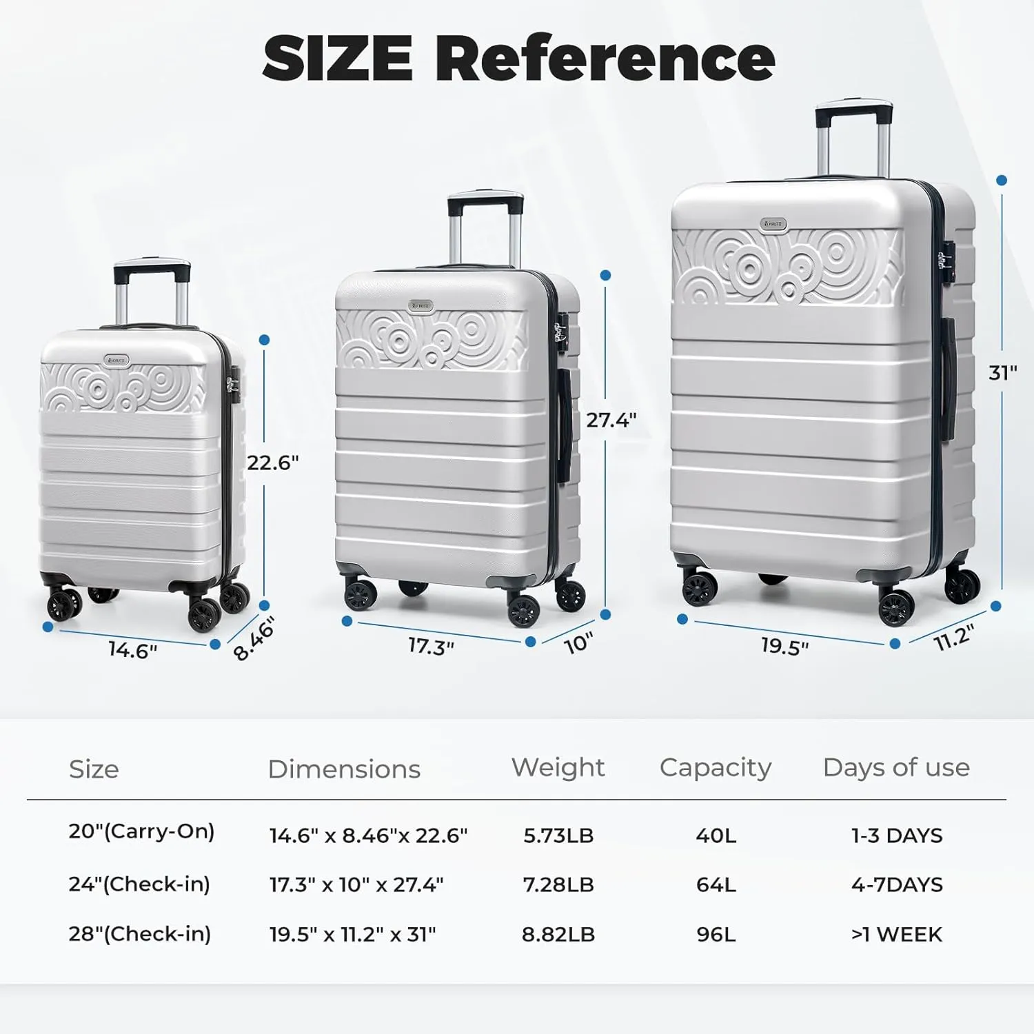 Krute Luggage Suitcases with Wheels 24 Inch Checked Luggage with Spinner Wheels Lightweight PC ABS TSA Lock Hard Shell Luggage Unique PatternsSilver