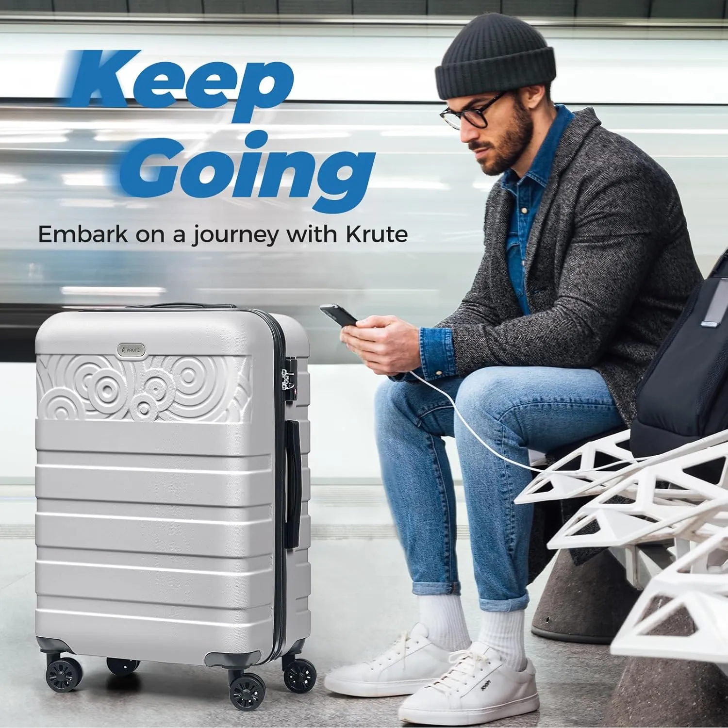 Krute Luggage Suitcases with Wheels 24 Inch Checked Luggage with Spinner Wheels Lightweight PC ABS TSA Lock Hard Shell Luggage Unique PatternsSilver