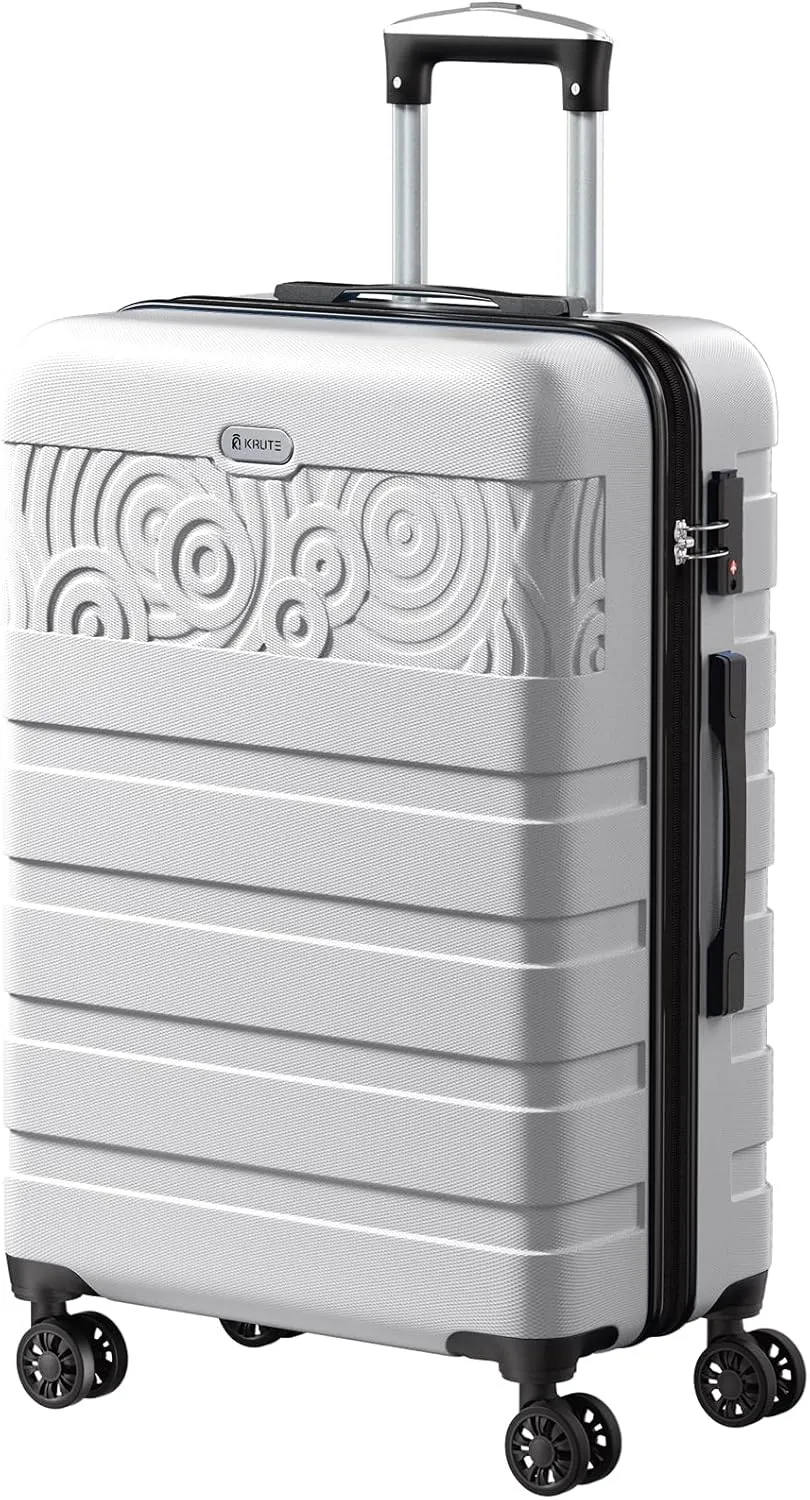 Krute Luggage Suitcases with Wheels 24 Inch Checked Luggage with Spinner Wheels Lightweight PC ABS TSA Lock Hard Shell Luggage Unique PatternsSilver