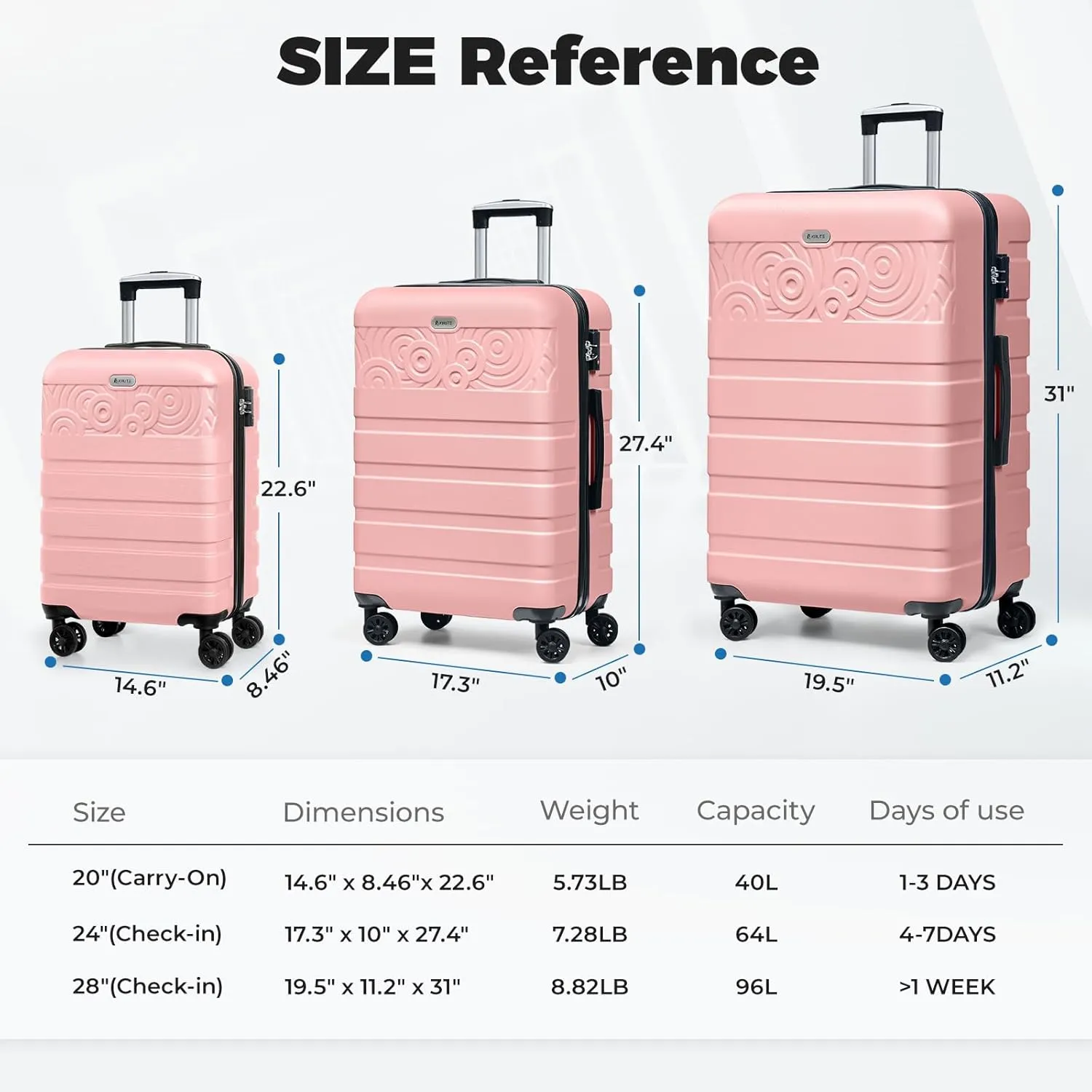 Krute Suitcase, 28 Inch Luggage With Spinner Wheels, Large Suitcase Lightweight Hard Shell PC ABS TSA Lock Checked Luggage (Pink