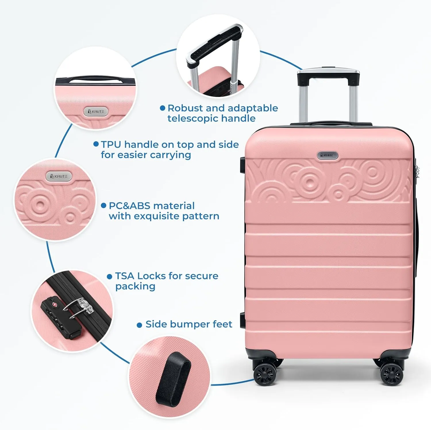 Krute Suitcase, 28 Inch Luggage With Spinner Wheels, Large Suitcase Lightweight Hard Shell PC ABS TSA Lock Checked Luggage (Pink