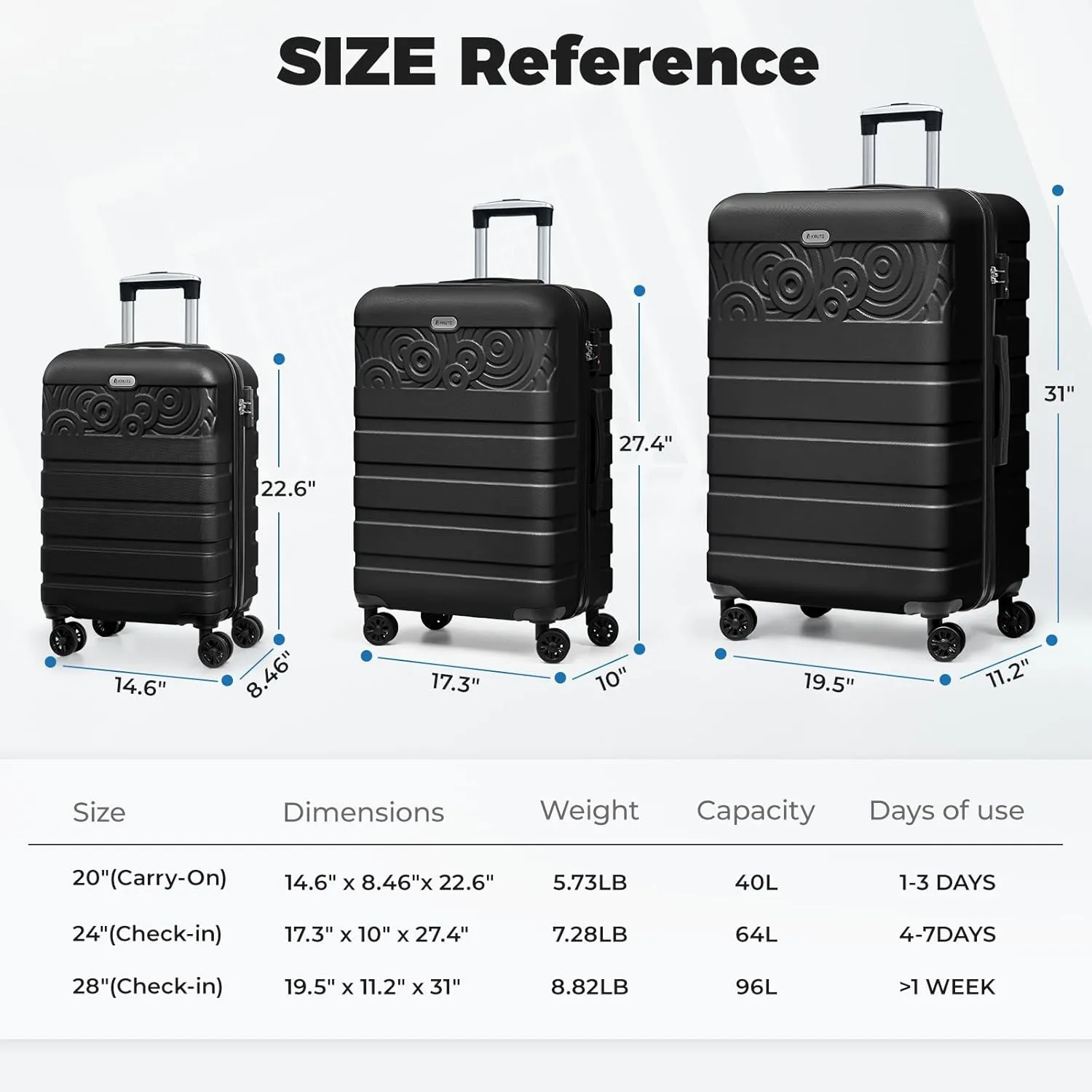 Krute Suitcase, 28 Inch Luggage With Spinner Wheels, Large Suitcase Lightweight Hard Shell PC ABS TSA Lock Checked LuggageBlack