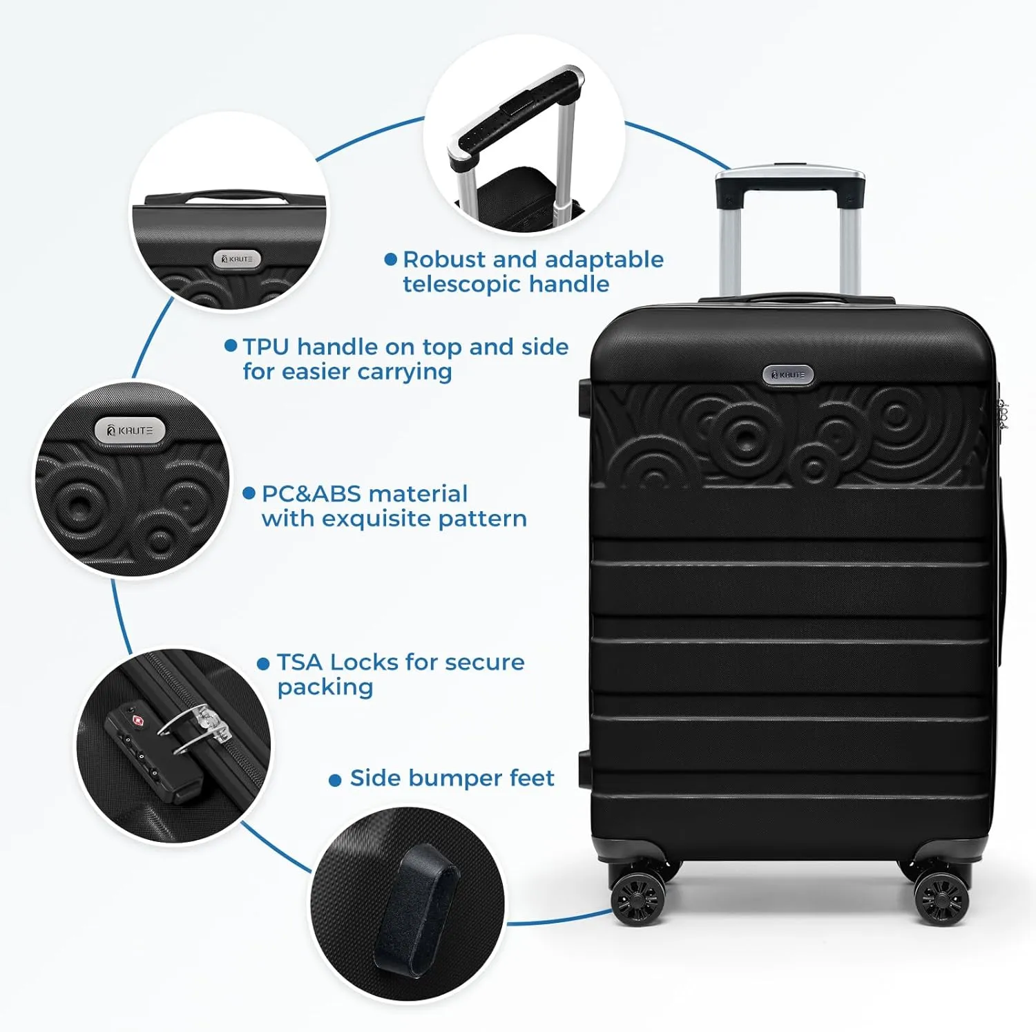 Krute Suitcase, 28 Inch Luggage With Spinner Wheels, Large Suitcase Lightweight Hard Shell PC ABS TSA Lock Checked LuggageBlack