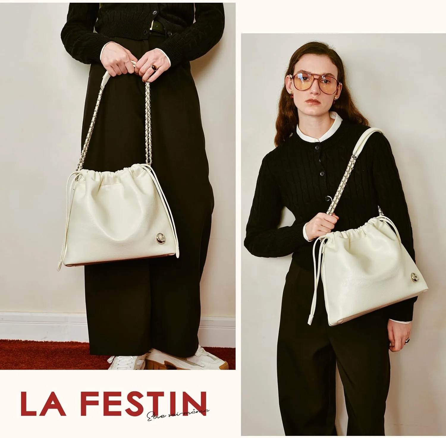 LA FESTIN Leather Bag for Women - Stylish Crossbody Purse with Chain Strap, Luxury Soft Shoulder Bag, Tote for Work & Travel