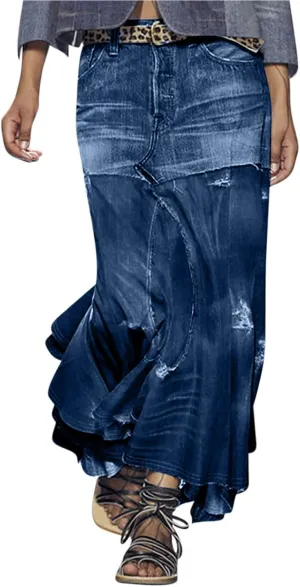 Ladies Vintage Western High Cut Slit Peasant High Low Steampunk Maxi Long Skorts Skorts for Women Denim Skorts 2025