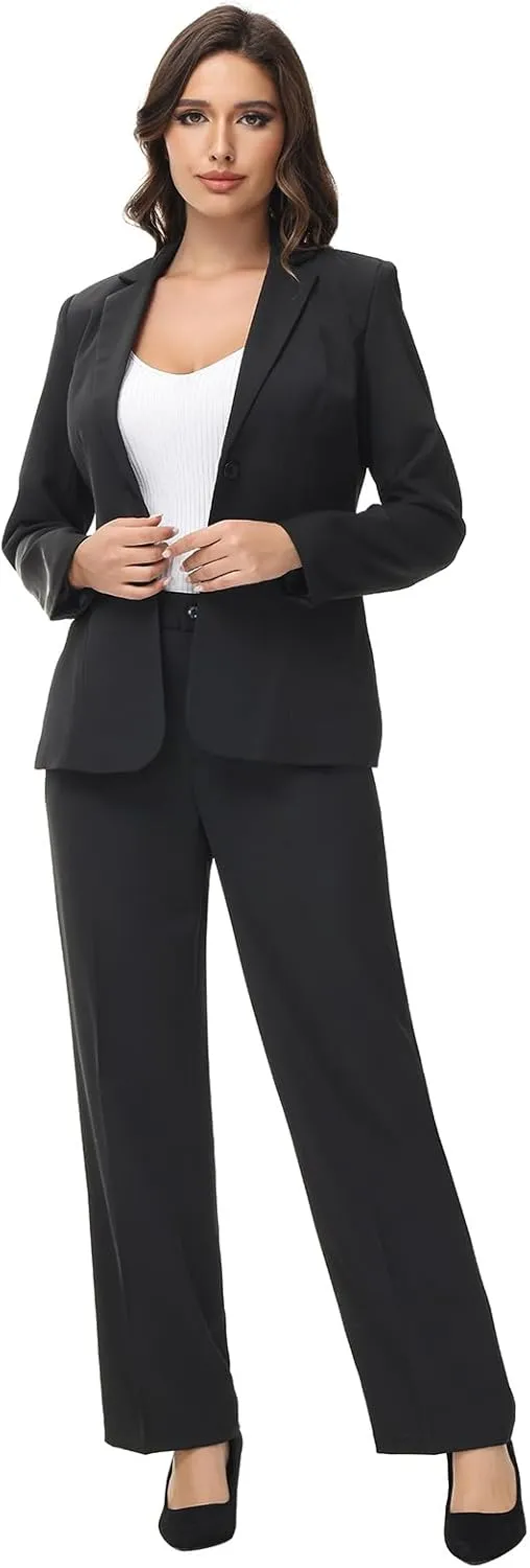 Lamgool Women's 2 Piece Business Suit Single Breasted Blazer Pant Set Slim Fit for Work Office Daily Wear
