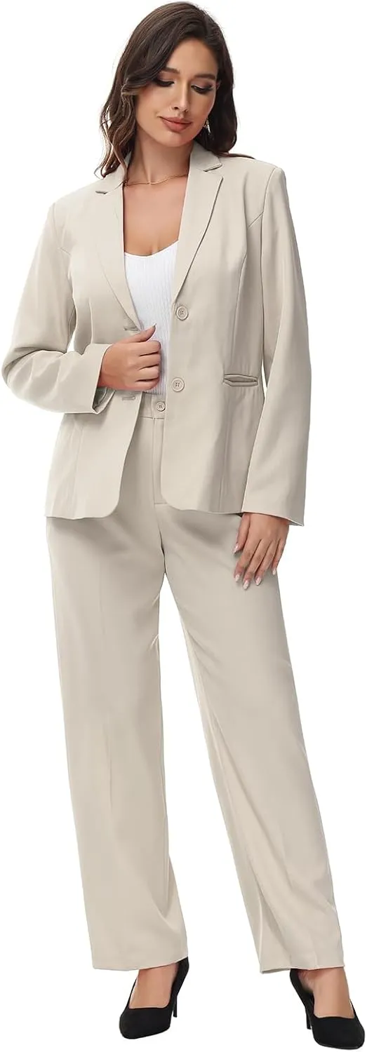 Lamgool Women's 2 Piece Business Suit Single Breasted Blazer Pant Set Slim Fit for Work Office Daily Wear