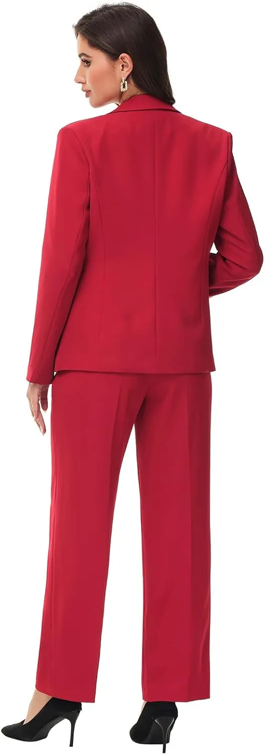 Lamgool Women's 2 Piece Business Suit Single Breasted Blazer Pant Set Slim Fit for Work Office Daily Wear