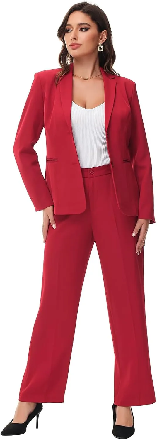 Lamgool Women's 2 Piece Business Suit Single Breasted Blazer Pant Set Slim Fit for Work Office Daily Wear