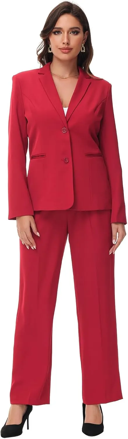 Lamgool Women's 2 Piece Business Suit Single Breasted Blazer Pant Set Slim Fit for Work Office Daily Wear