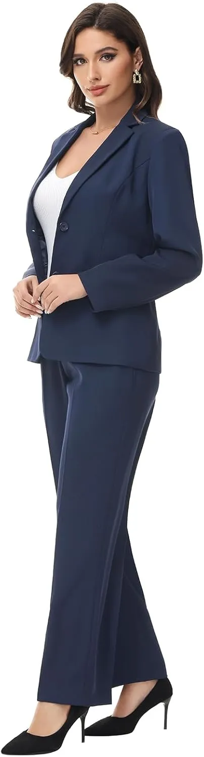 Lamgool Women's 2 Piece Business Suit Single Breasted Blazer Pant Set Slim Fit for Work Office Daily Wear