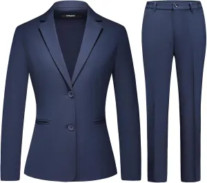 Lamgool Women's 2 Piece Business Suit Single Breasted Blazer Pant Set Slim Fit for Work Office Daily Wear