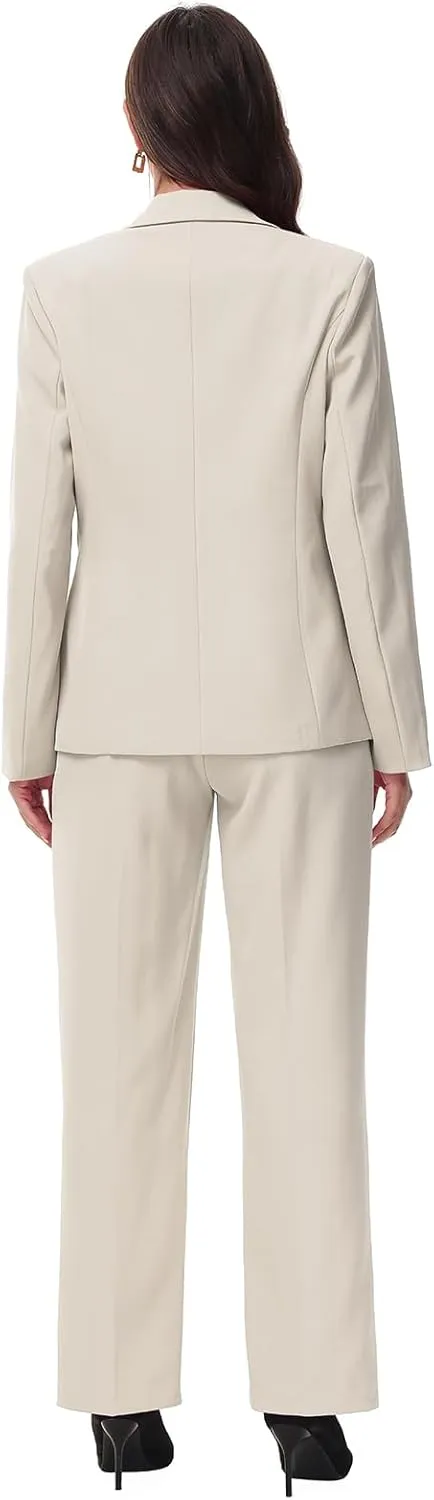Lamgool Women's 2 Piece Business Suit Single Breasted Blazer Pant Set Slim Fit for Work Office Daily Wear