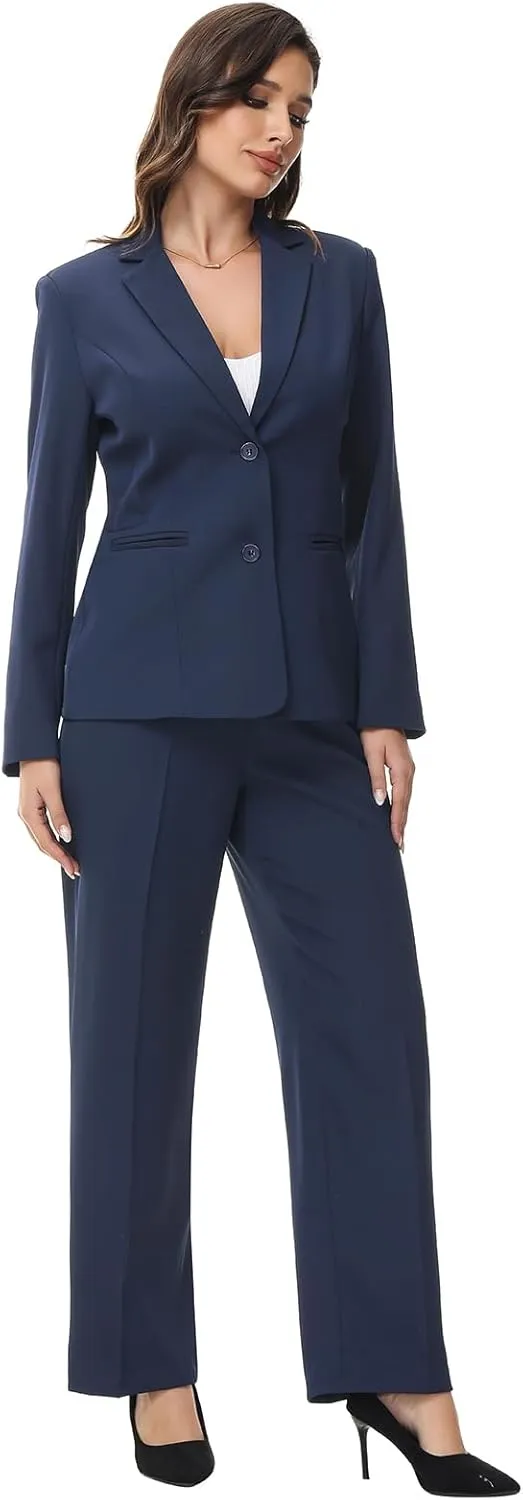 Lamgool Women's 2 Piece Business Suit Single Breasted Blazer Pant Set Slim Fit for Work Office Daily Wear