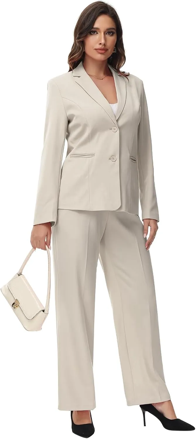Lamgool Women's 2 Piece Business Suit Single Breasted Blazer Pant Set Slim Fit for Work Office Daily Wear