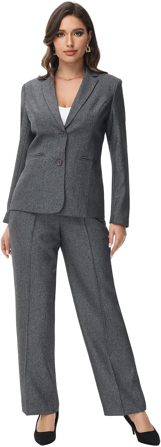 Lamgool Women's 2 Piece Business Suit Single Breasted Blazer Pant Set Slim Fit for Work Office Daily Wear