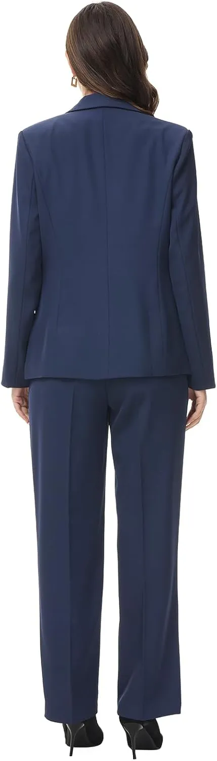 Lamgool Women's 2 Piece Business Suit Single Breasted Blazer Pant Set Slim Fit for Work Office Daily Wear