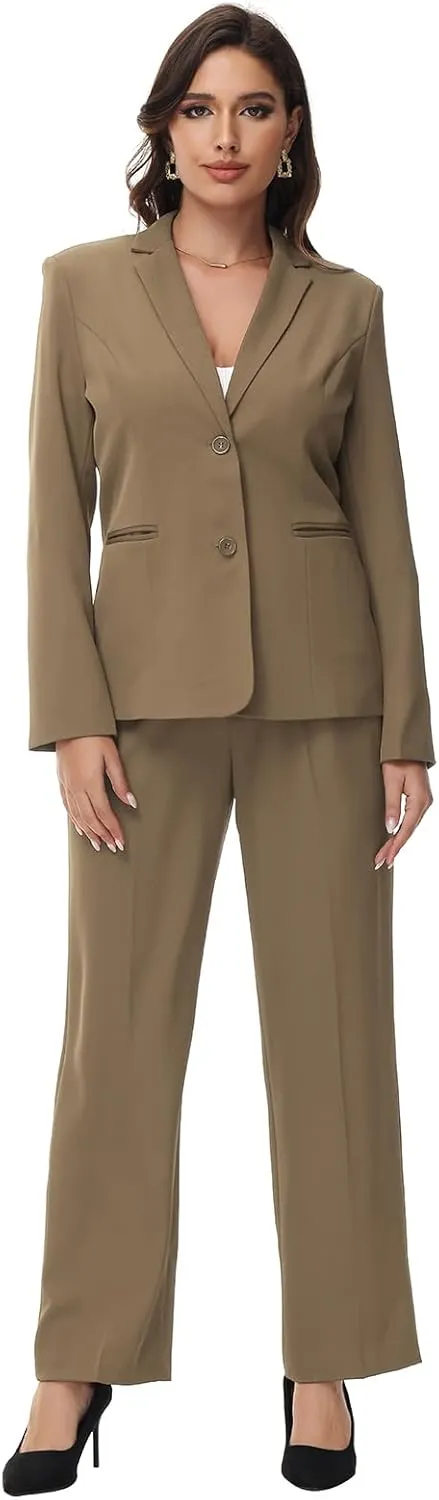 Lamgool Women's 2 Piece Business Suit Single Breasted Blazer Pant Set Slim Fit for Work Office Daily Wear