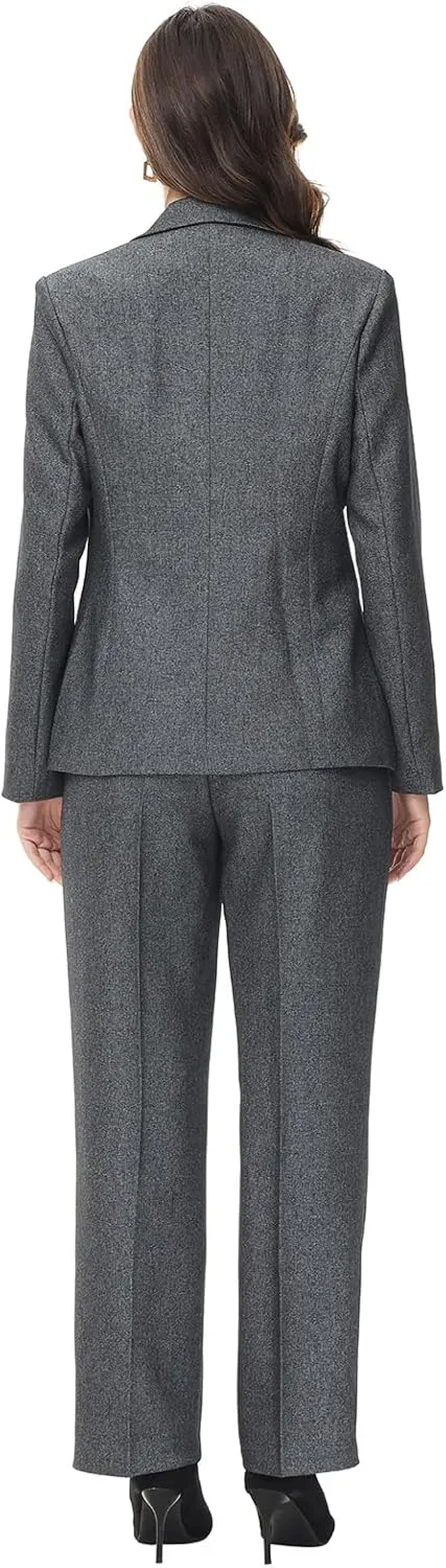 Lamgool Women's 2 Piece Business Suit Single Breasted Blazer Pant Set Slim Fit for Work Office Daily Wear