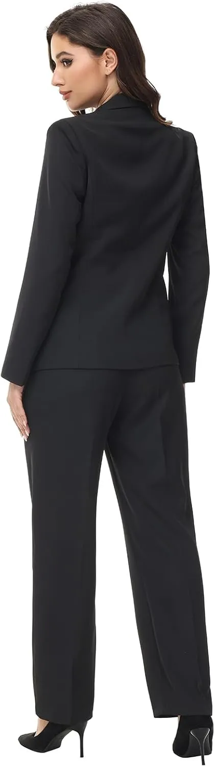 Lamgool Women's 2 Piece Business Suit Single Breasted Blazer Pant Set Slim Fit for Work Office Daily Wear