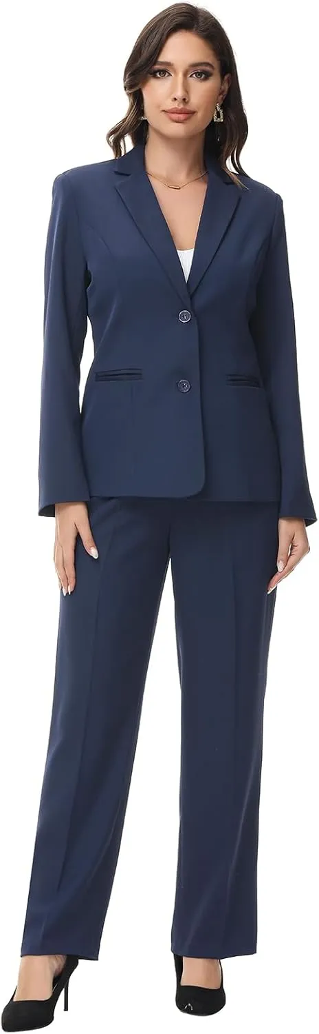 Lamgool Women's 2 Piece Business Suit Single Breasted Blazer Pant Set Slim Fit for Work Office Daily Wear