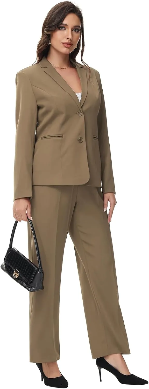 Lamgool Women's 2 Piece Business Suit Single Breasted Blazer Pant Set Slim Fit for Work Office Daily Wear