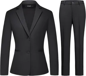 Lamgool Women's 2 Piece Business Suit Single Breasted Blazer Pant Set Slim Fit for Work Office Daily Wear