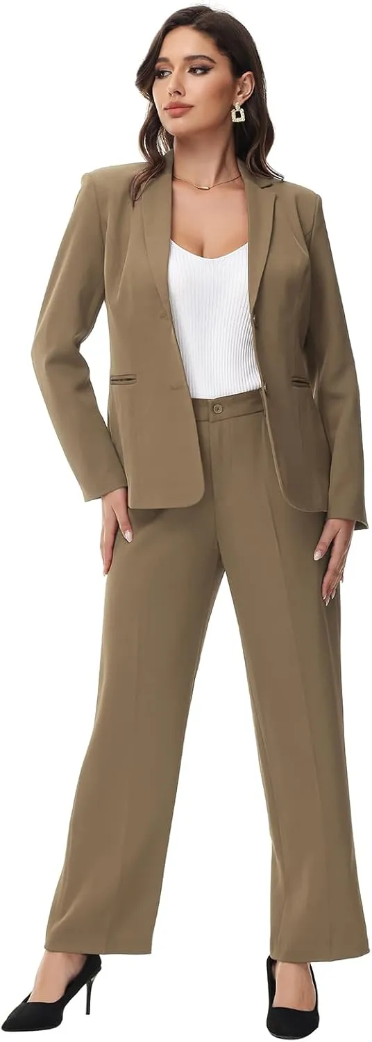 Lamgool Women's 2 Piece Business Suit Single Breasted Blazer Pant Set Slim Fit for Work Office Daily Wear
