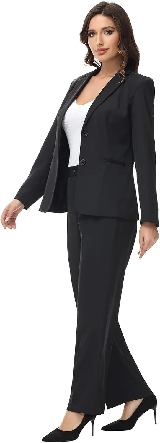 Lamgool Women's 2 Piece Business Suit Single Breasted Blazer Pant Set Slim Fit for Work Office Daily Wear