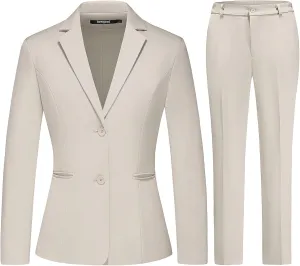 Lamgool Women's 2 Piece Business Suit Single Breasted Blazer Pant Set Slim Fit for Work Office Daily Wear